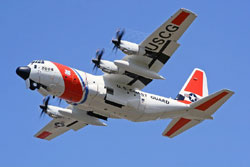 Image of a Coast Guard C-130 transport aircraft.