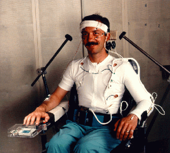 Image of a research subject in "the special chair".